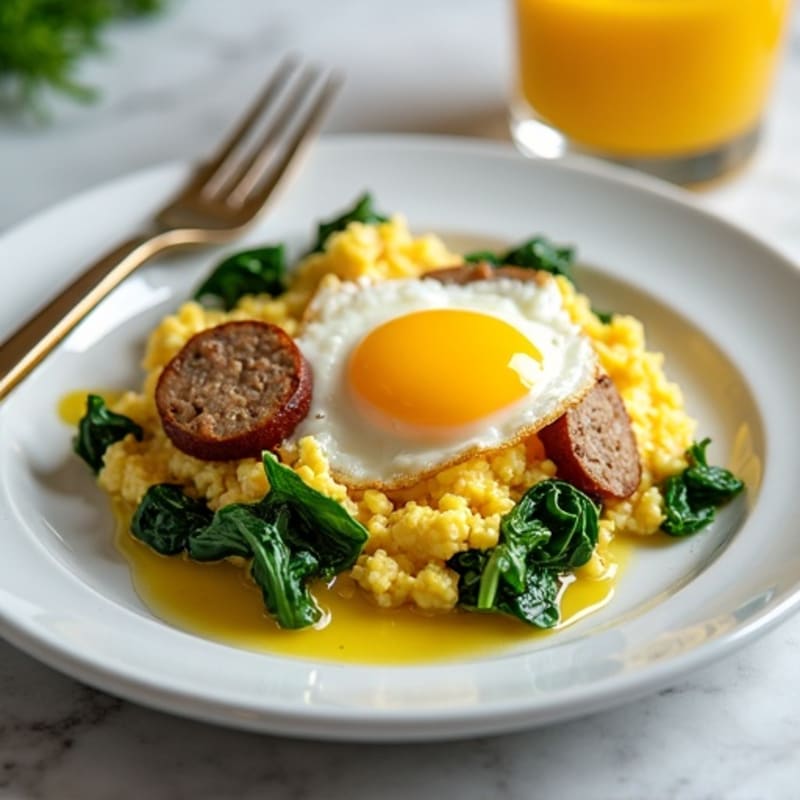 Egg White and Spinach Scramble with Turkey Sausage