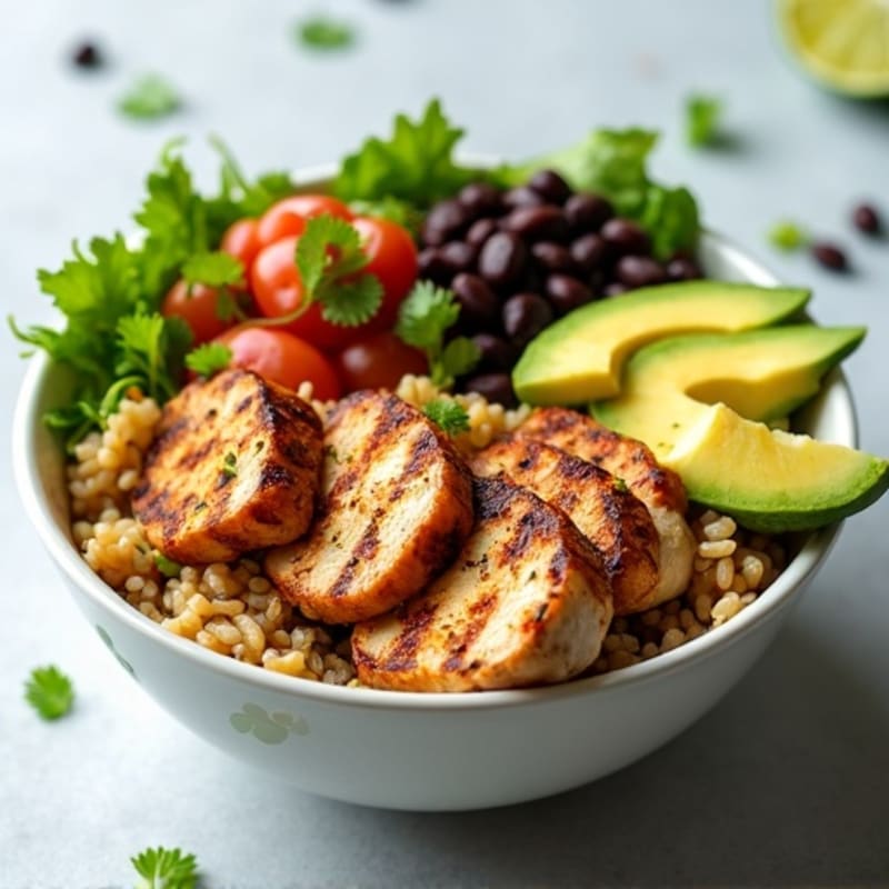 Grilled Chicken Burrito Bowl with Black Beans and Brown Rice
