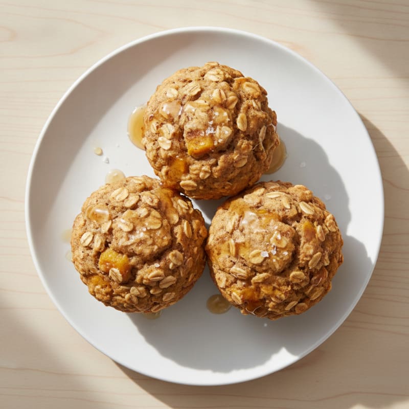 Spiced Banana Pumpkin Whole Oat Muffins