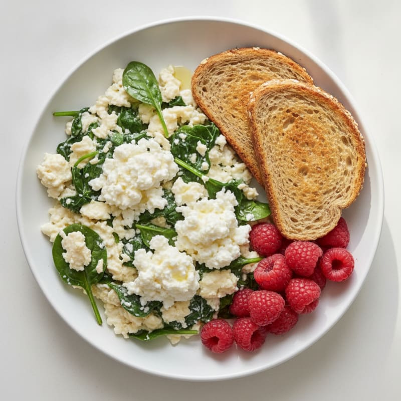 Egg White and Spinach Scramble with Cottage Cheese