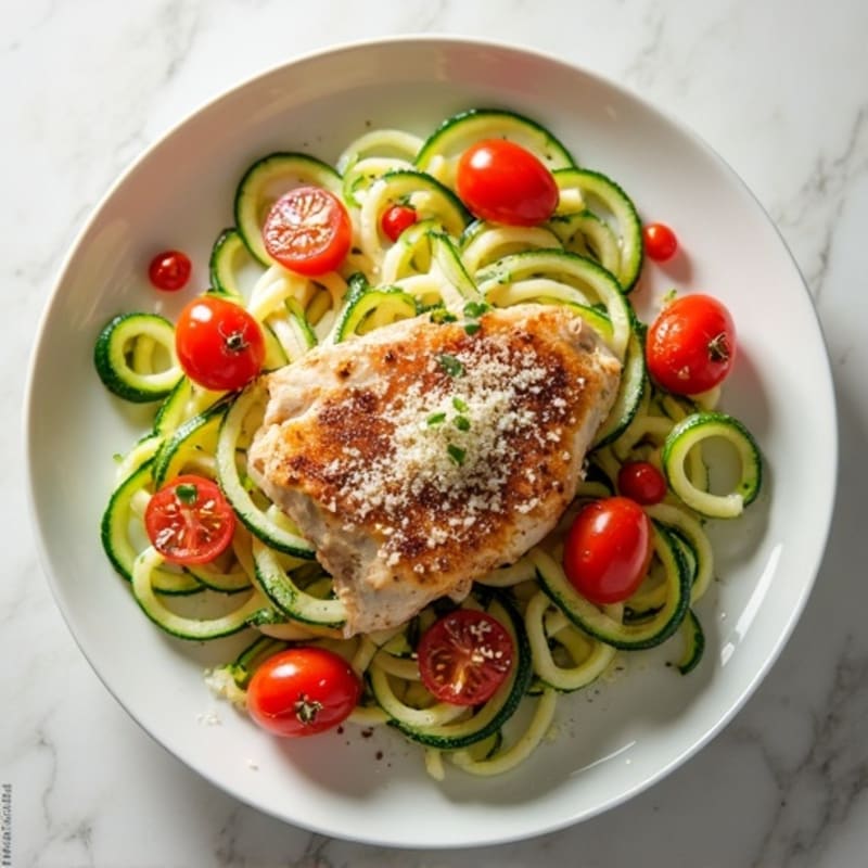 Creamy Chicken Zucchini Noodles with Roasted Vegetables