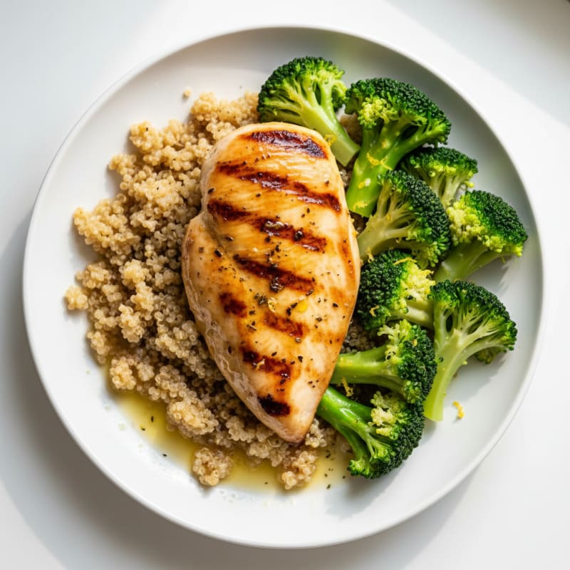 Grilled Chicken Breast with Quinoa and Steamed Broccoli