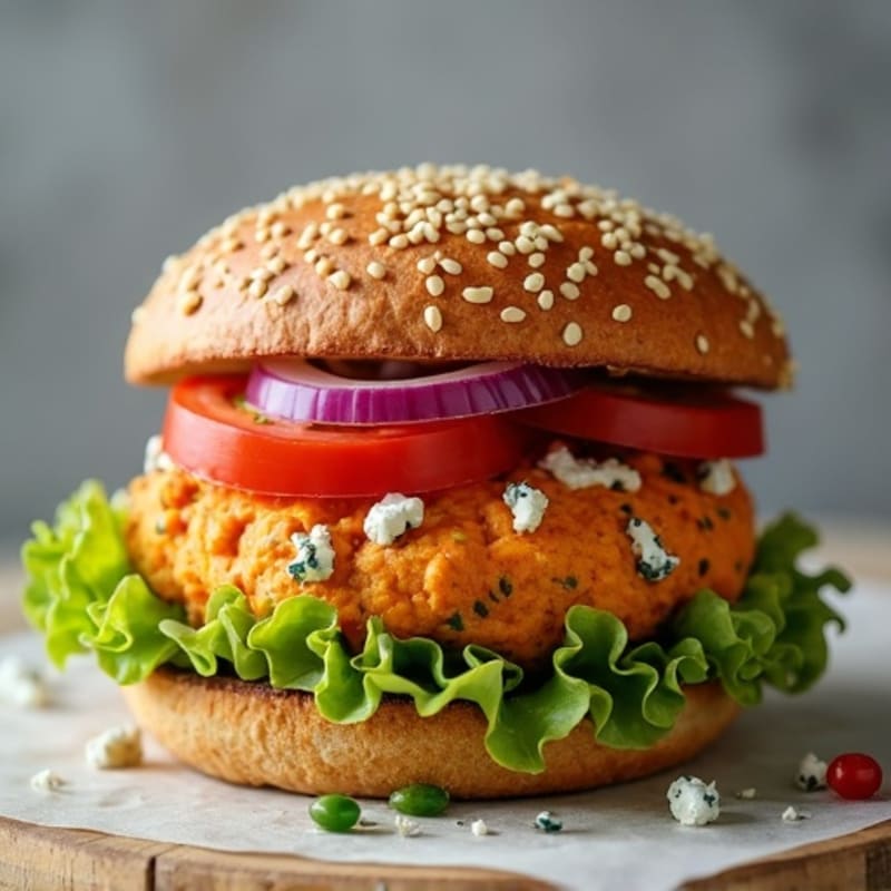 Spicy Buffalo-Style Turkey Burger with Crumbled Blue Cheese