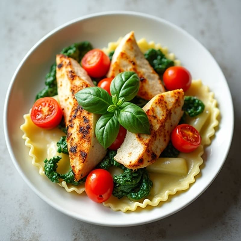 Spinach Ravioli with Roasted Cherry Tomatoes and Fresh Basil
