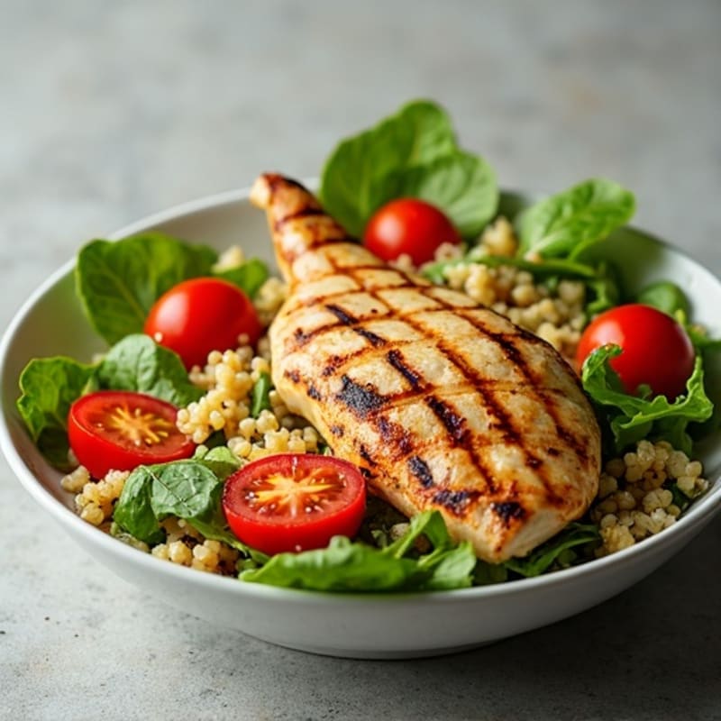 Grilled Chicken Breast Salad with Quinoa, Mixed Greens and Cherry Tomatoes