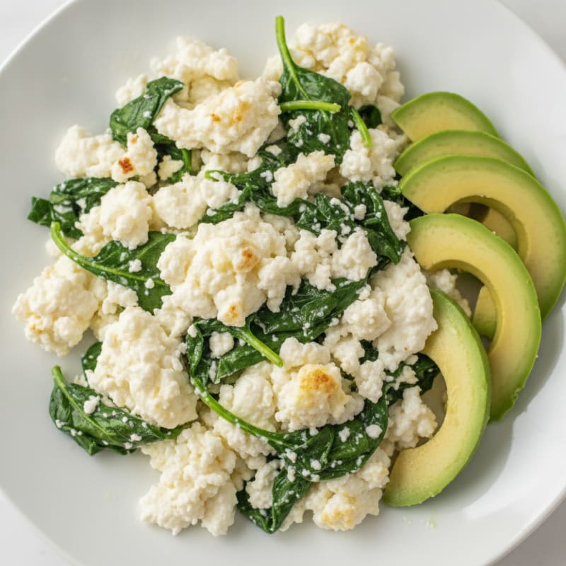 Egg White and Cottage Cheese Scramble with Sautéed Spinach