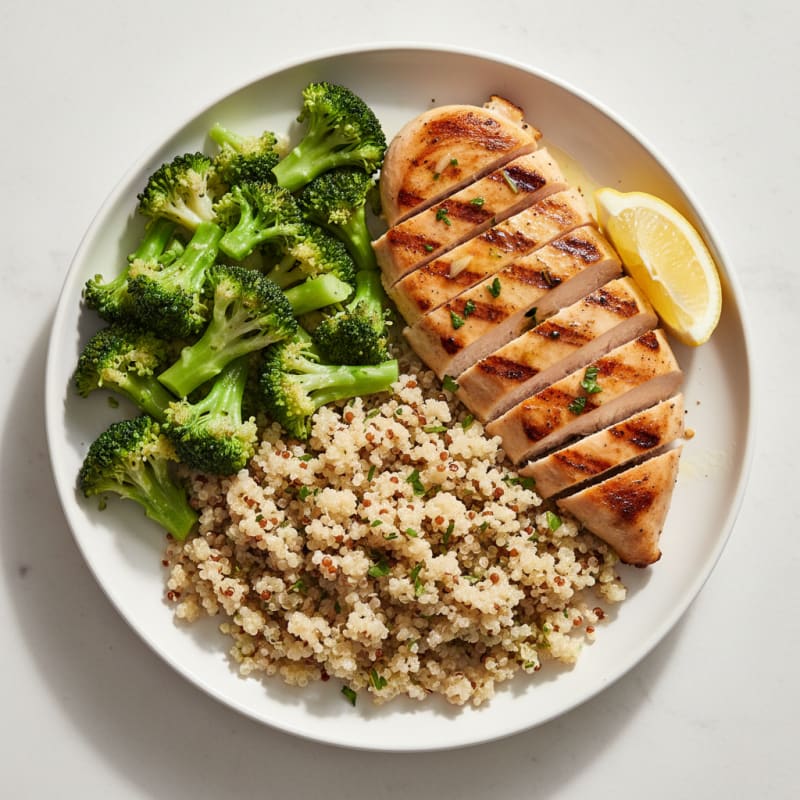 Grilled Chicken Breast with Quinoa and Steamed Broccoli