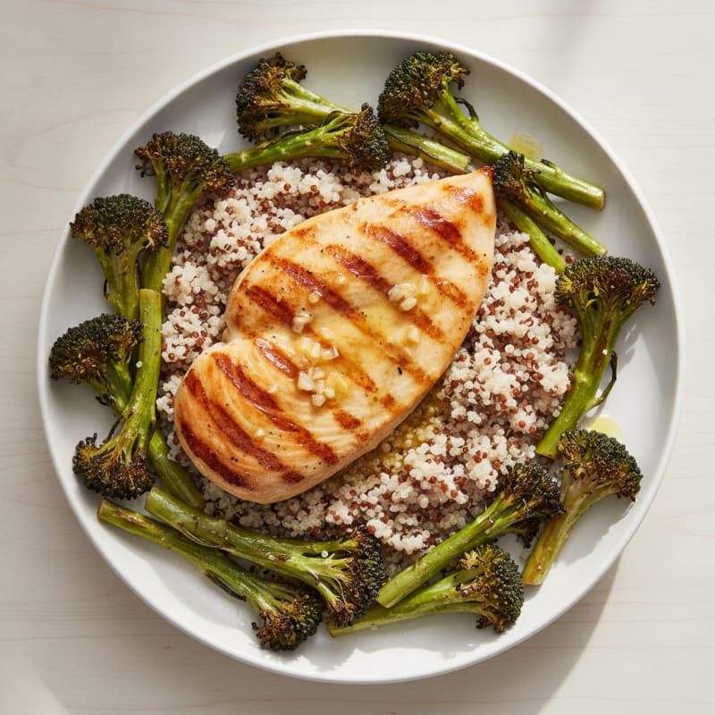 Grilled Chicken Breast with Quinoa and Roasted Broccoli