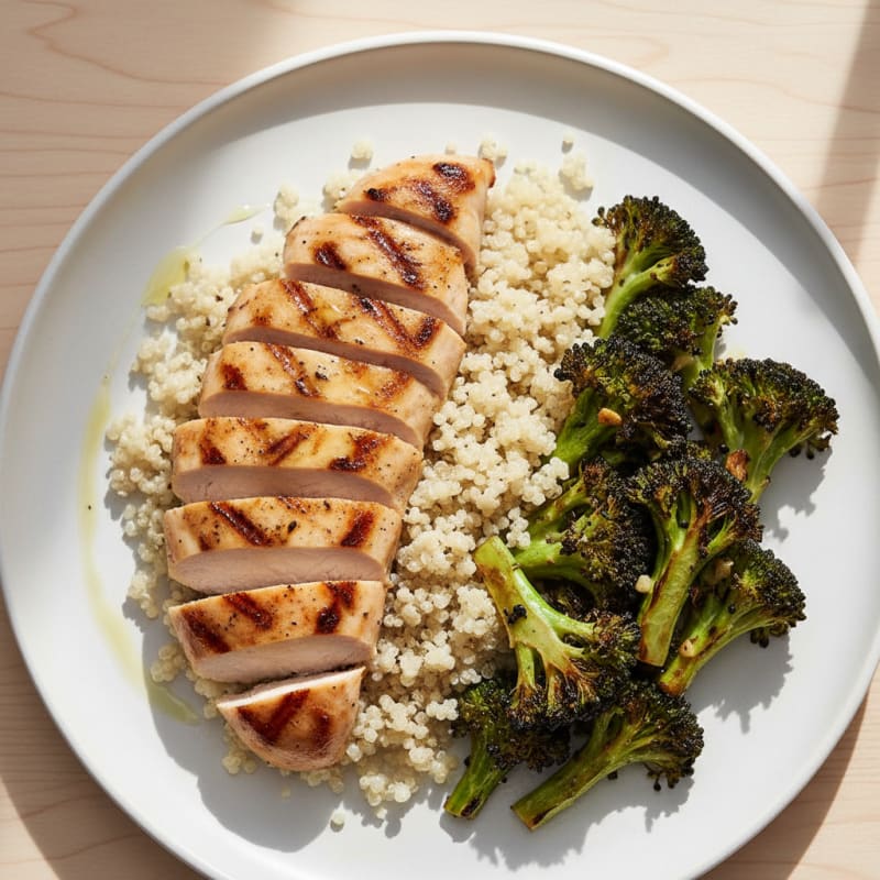 Grilled Chicken Breast with Quinoa and Roasted Broccoli