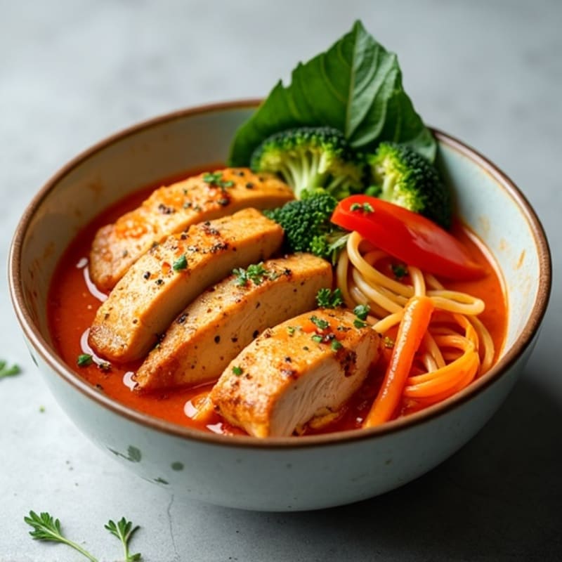 Spicy Sriracha Chicken Ramen with Fresh Vegetables