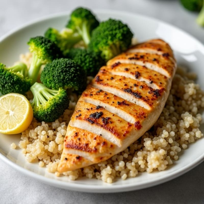 Grilled Chicken Breast with Quinoa and Steamed Broccoli