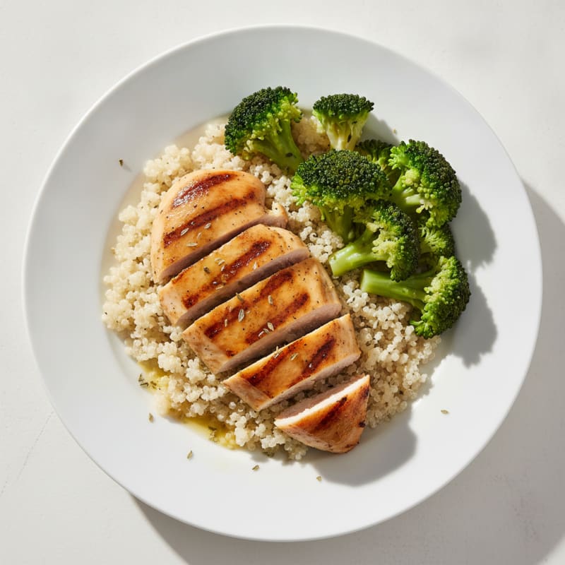Grilled Chicken Breast with Quinoa and Steamed Broccoli