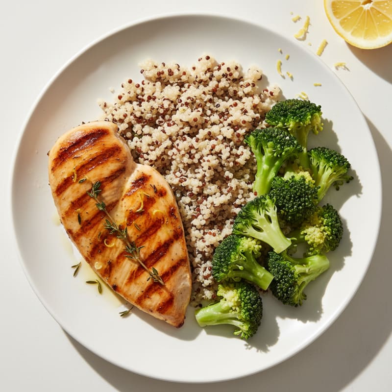 Grilled Chicken Breast with Quinoa and Steamed Broccoli