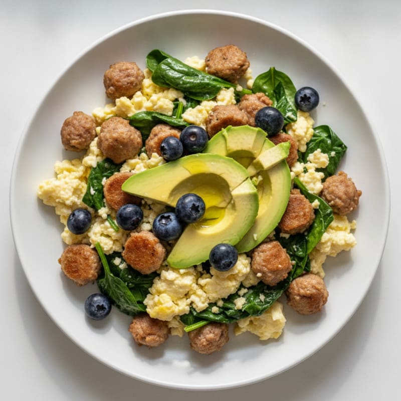 Egg White Scramble with Turkey Sausage and Spinach