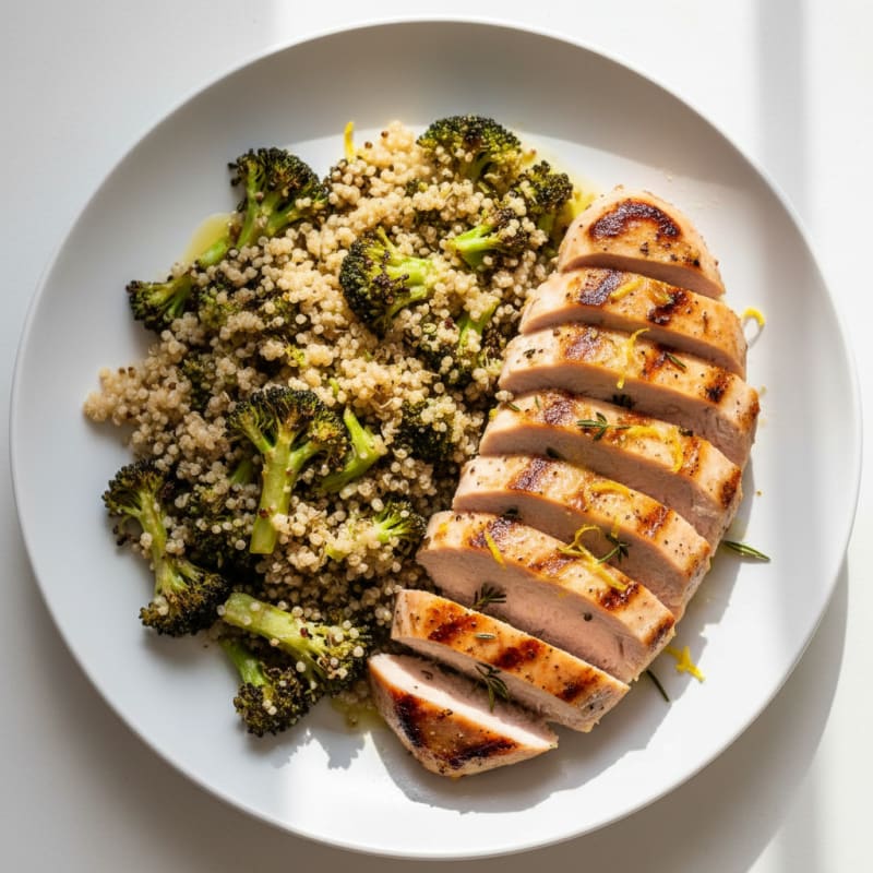 Grilled Turkey Breast with Roasted Broccoli and Quinoa