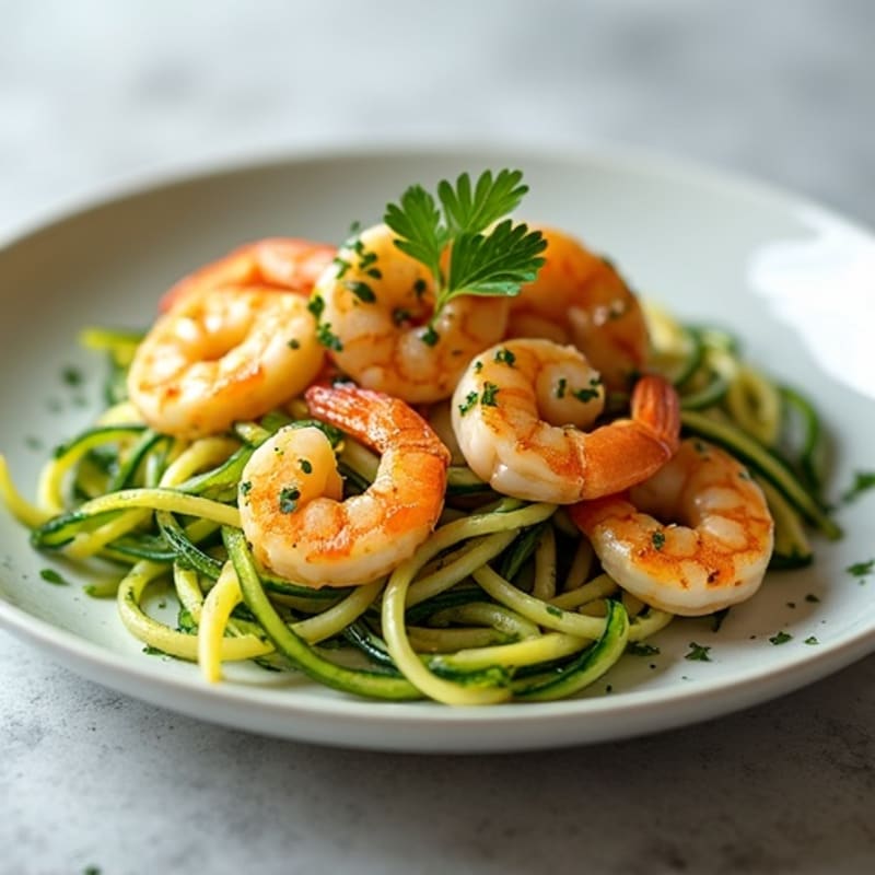 Garlic-Lemon Pan Seared Shrimp with Herb Zucchini Noodles