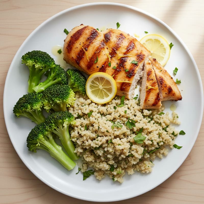 Grilled Chicken Breast with Quinoa and Steamed Broccoli