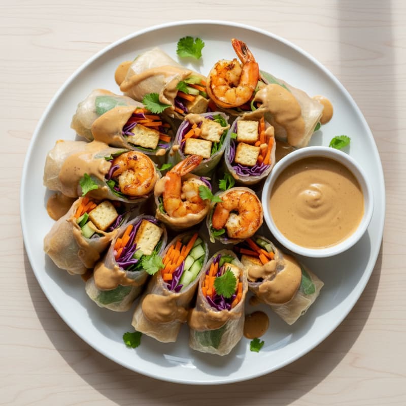 Crispy Fresh Spring Rolls with Peanut Sauce