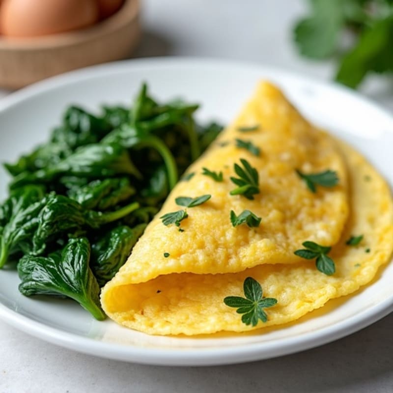 Herb-Loaded Fluffy Egg Omelette with Sautéed Greens