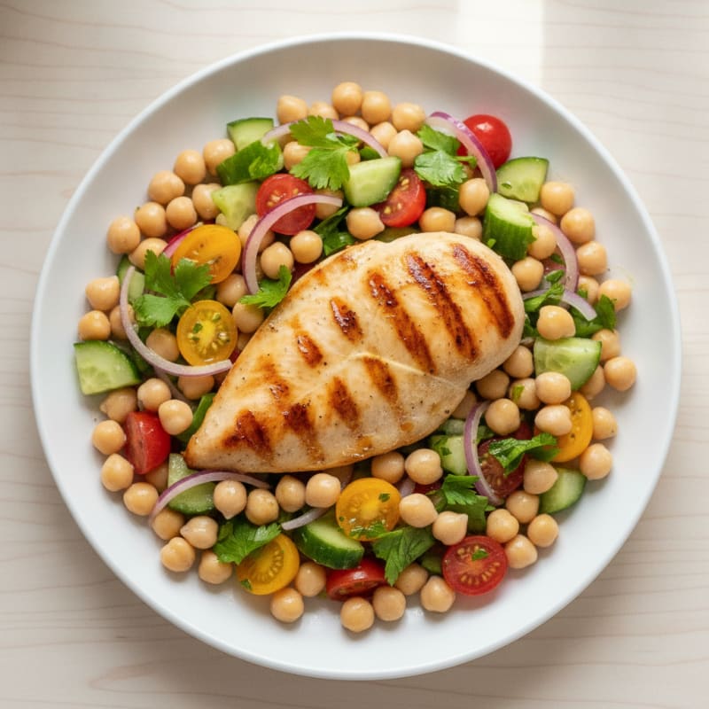 Grilled Chicken Breast with Crunchy Chickpea Salad