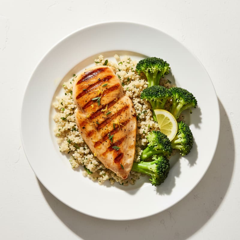 Grilled Chicken Breast with Quinoa and Steamed Broccoli