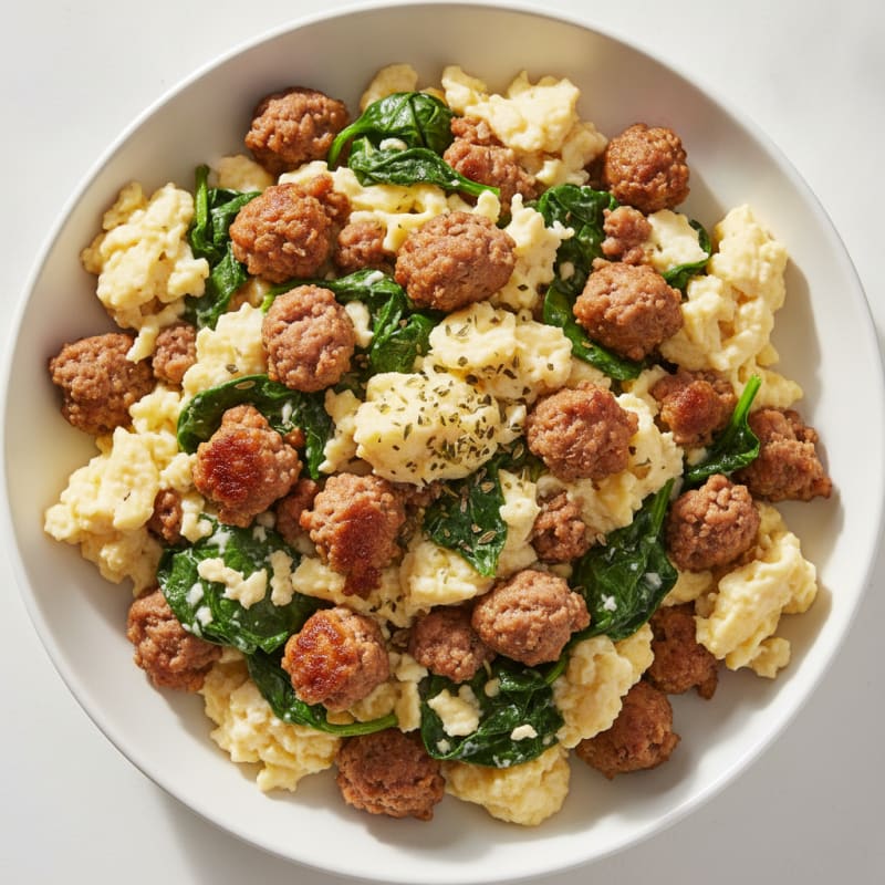 Egg White and Lamb Sausage Scramble with Spinach