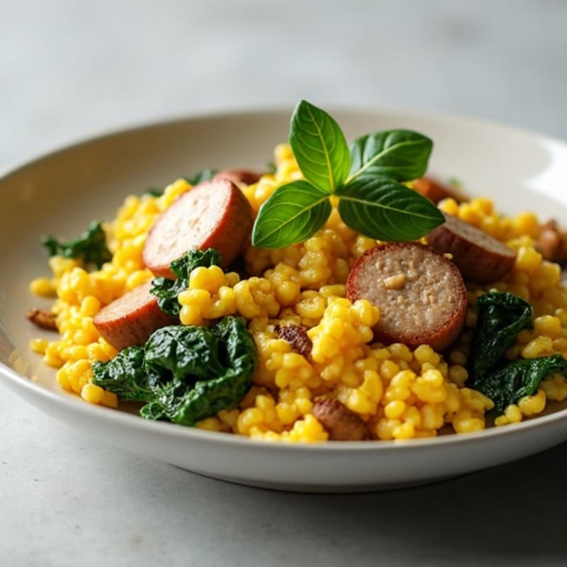 Egg White and Turkey Sausage Scramble with Spinach and Mushrooms