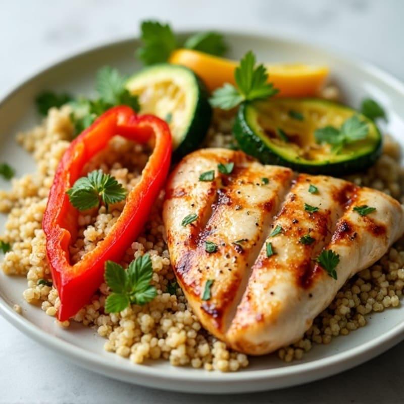 Grilled Chicken and Veggie Quinoa Bowl with Lemon Vinaigrette