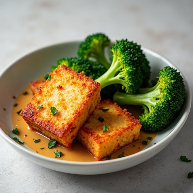 Crispy Baked Tofu with Roasted Broccoli and Peanut Sauce