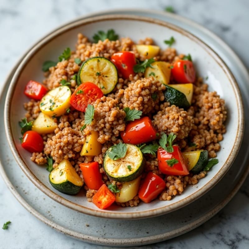 Lean Ground Chicken and Roasted Vegetable Skillet