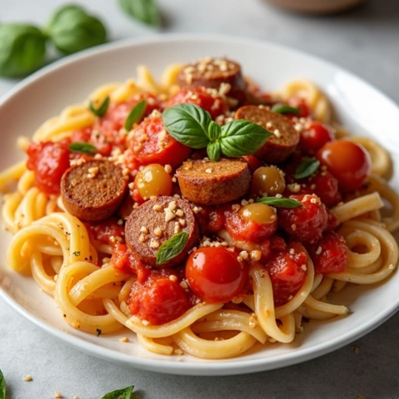 Lean Sausage Rich Tomato Ragu with Whole Wheat Pasta
