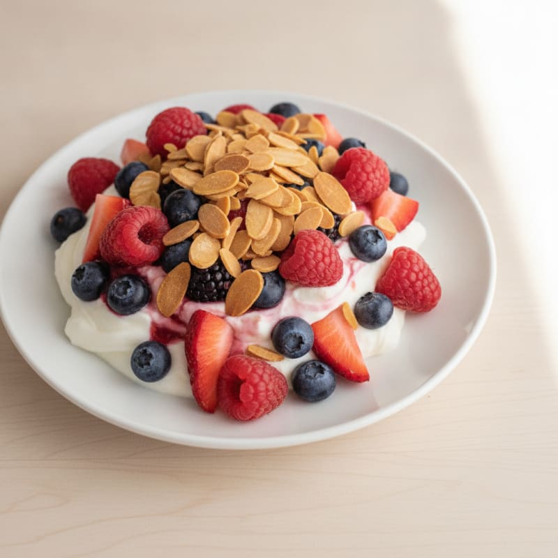 Greek Yogurt Protein Parfait with Mixed Berries and Almonds