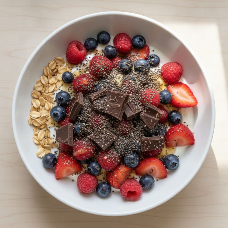 Greek Yoghurt Oats Bowl with Mixed Berries and Chia Seeds