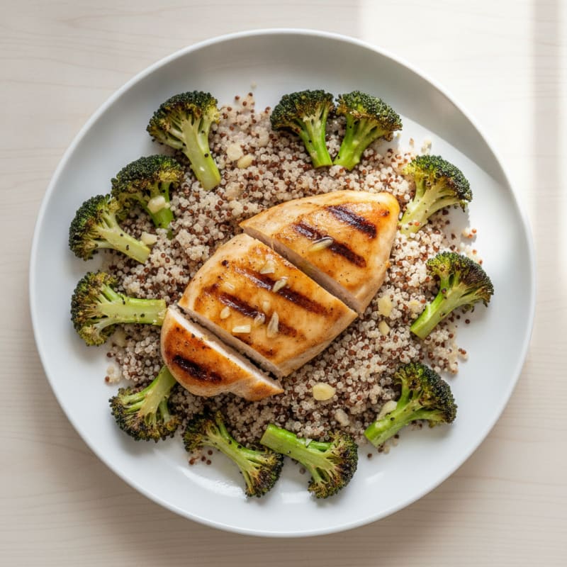 Grilled Chicken Breast with Roasted Broccoli and Quinoa