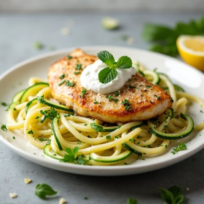 Lightened-Up Creamy Chicken Alfredo with Zucchini Noodles
