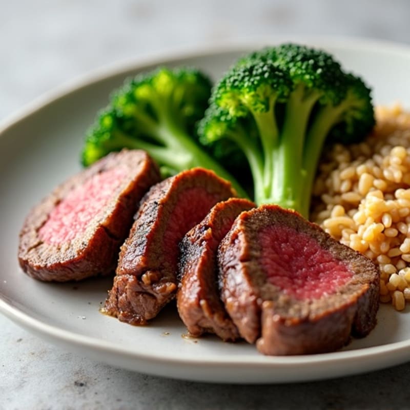 Seared Beef with Crisp Broccoli and Brown Rice
