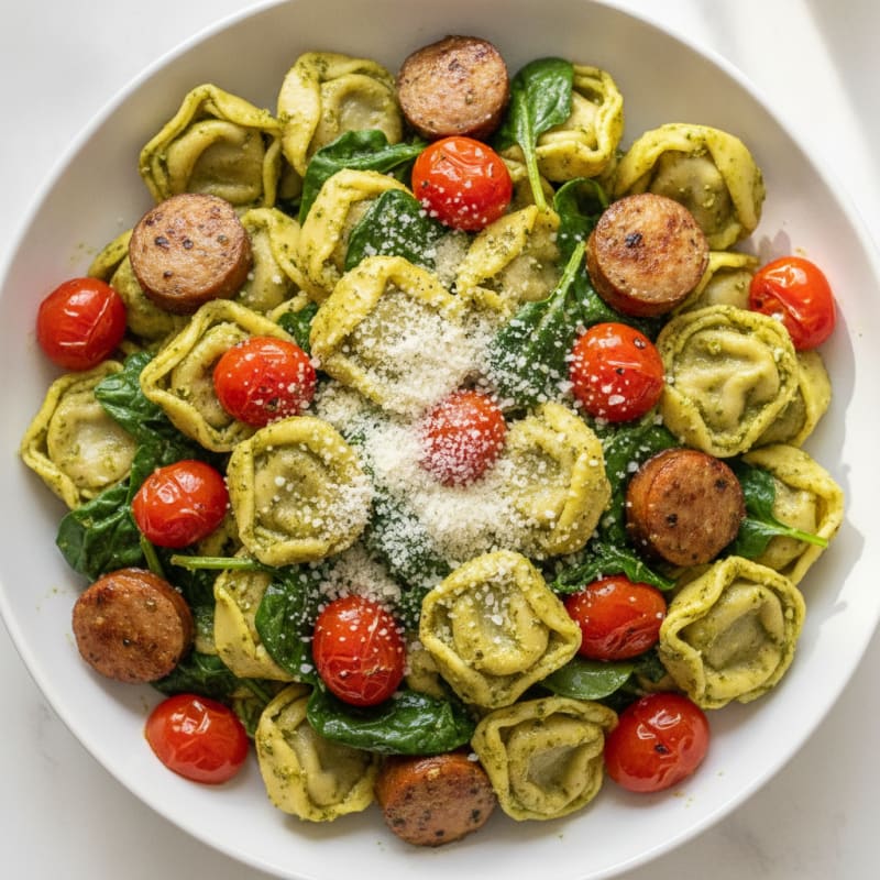 Chicken Sausage Tortellini with Pesto