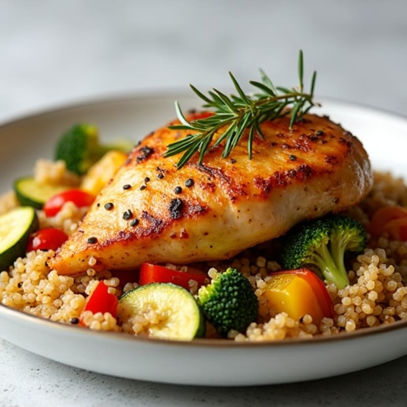 Herb-Roasted Chicken with Crispy Roasted Vegetables and Fluffy Quinoa