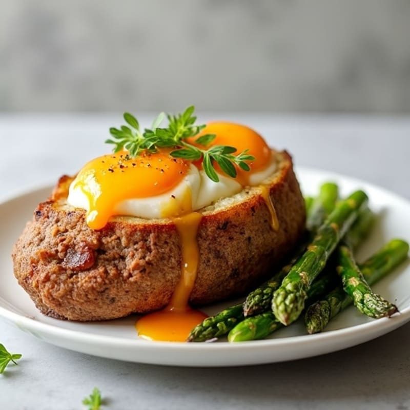 Crispy Baked Potato with Lean Ground Beef and Roasted Asparagus