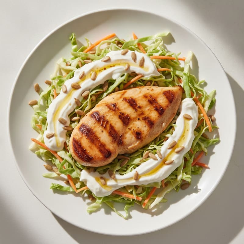 Grilled Chicken Breast with Crunchy Cabbage Slaw and Greek Yogurt Dressing