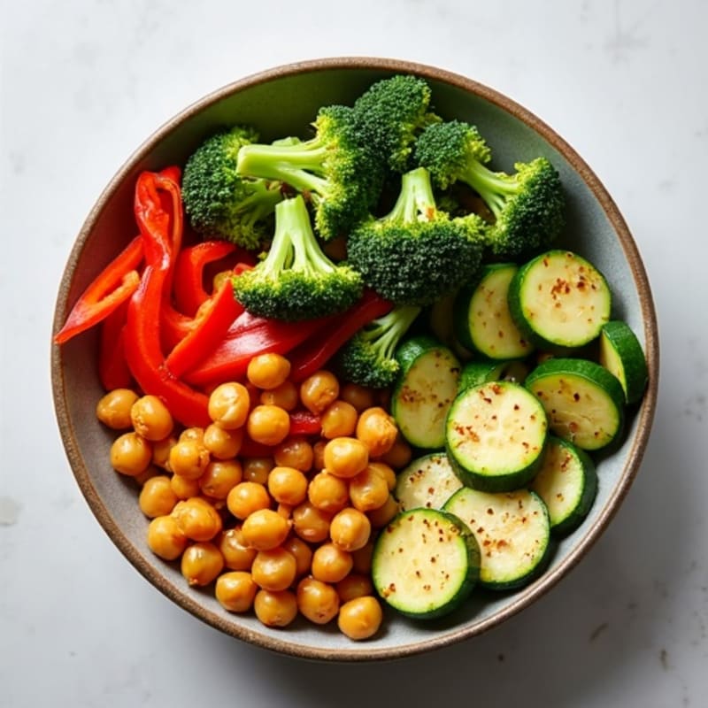 Crispy Roasted Chickpea and Vegetable Bowl with Lemon-Tahini Dressing