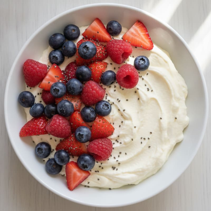 Greek Yogurt Protein Pudding with Mixed Berries