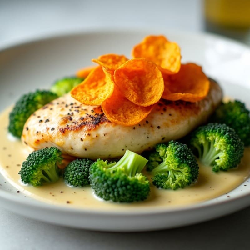 Creamy Baked Chicken and Broccoli with Crispy Sweet Potato Topping