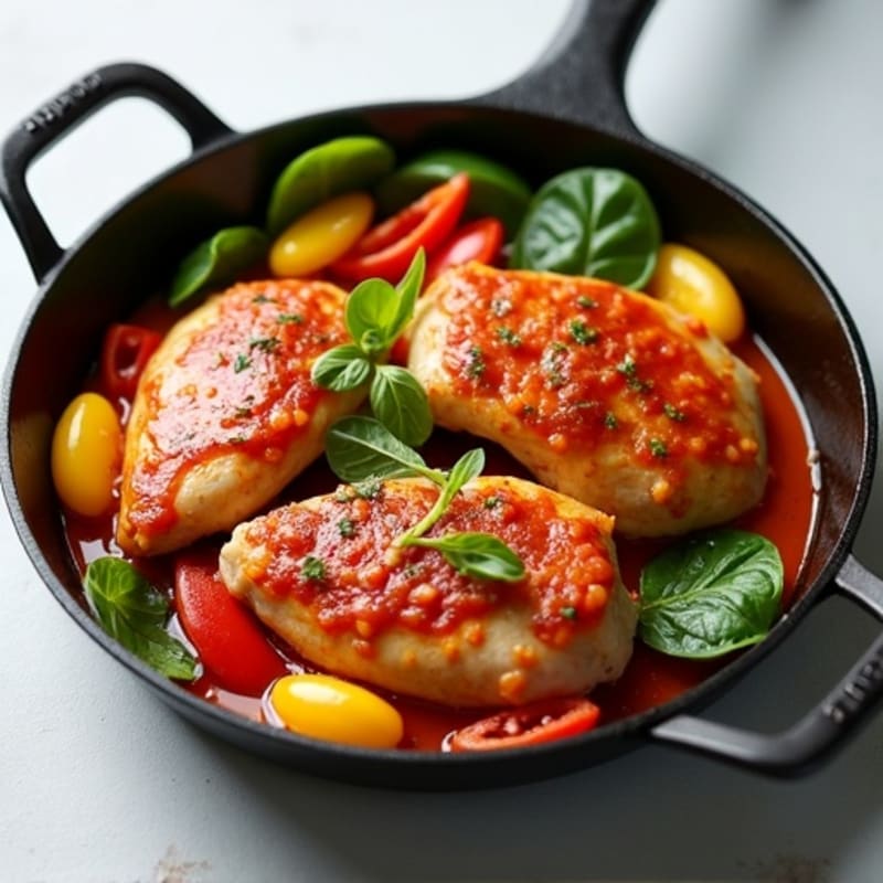 Skillet Chicken with Bell Peppers and Tomato Sauce
