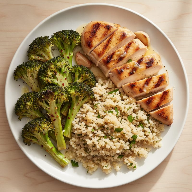 Grilled Chicken Breast with Quinoa and Roasted Broccoli