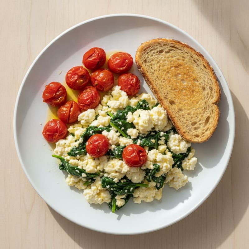 Cottage Cheese Scramble with Spinach and Cherry Tomatoes