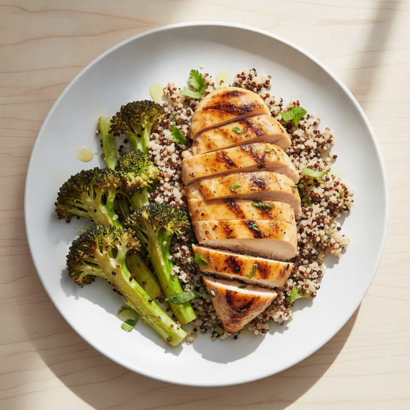 Grilled Chicken Breast with Quinoa and Roasted Broccoli