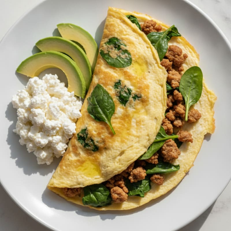 Egg White and Turkey Spinach Omelette with Cottage Cheese