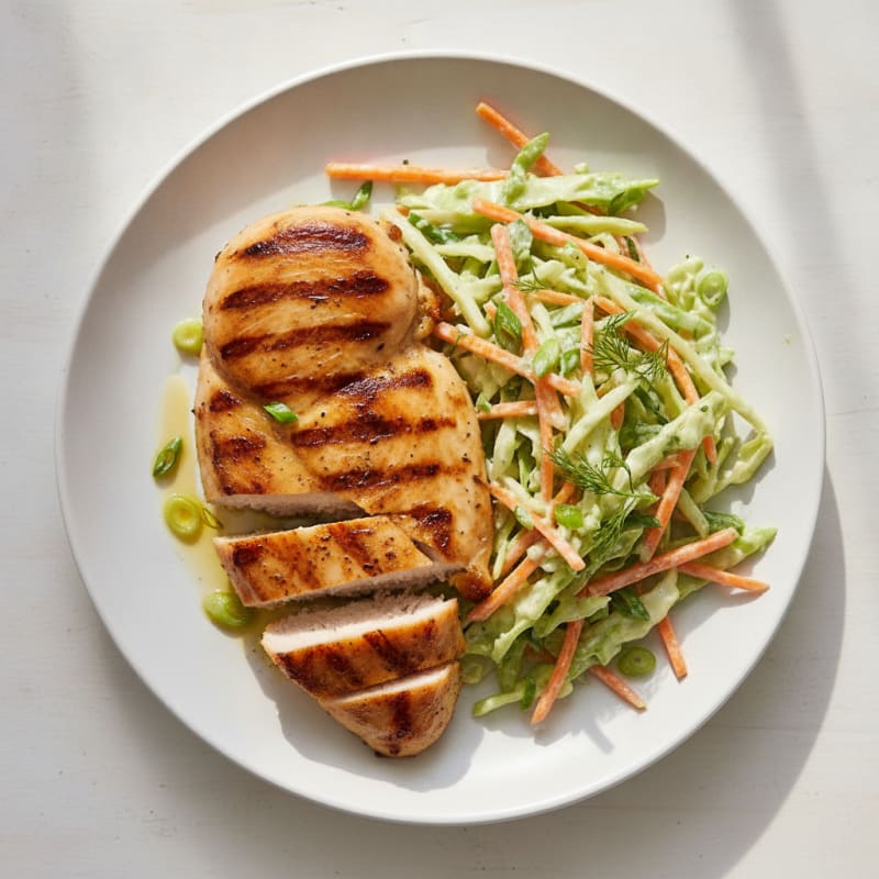 Grilled Chicken Breast with Crunchy Cabbage Slaw