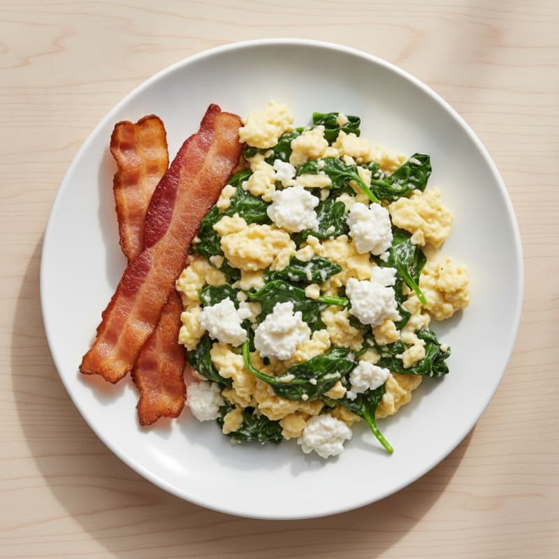 Cottage Cheese Scramble with Spinach and Turkey Bacon